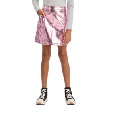 Art Class Girls' Pink Metallic Faux Leather A-Line Mini Skirt - Size Large 10/12