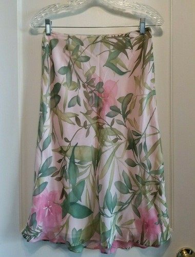 Ann Taylor Floral A-Line Skirt, 100% Silk, Pink/Green, Lined, Size 2, Pre-owned - 第 1/5 張圖片