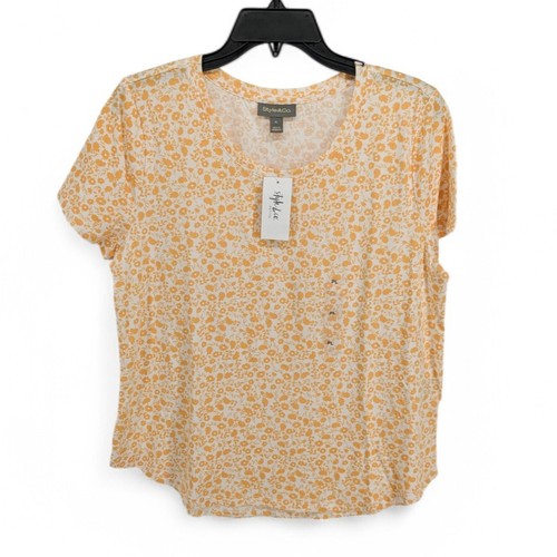 Style & Co Women's Garden Escape Perfect T-Shirt Yellow Floral Petite PL NWT