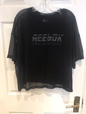Reebok Womens Black Mesh 2-Layer T-Shirt, UK & US Size XL, New With Tags