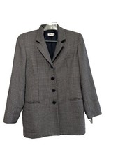 Vtg 90s Talbots Woman 10 Lined Wool Houndstooth Blazer Pockets Dark Academia