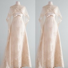Vintage Champagne Wedding Dresses with Cape Lace Appliques A Line Bridal Gowns