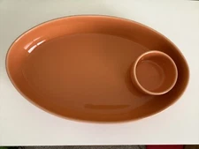 Crate And Barrel Orange Oval Serving Dish/Chip And Dip Tray 16”