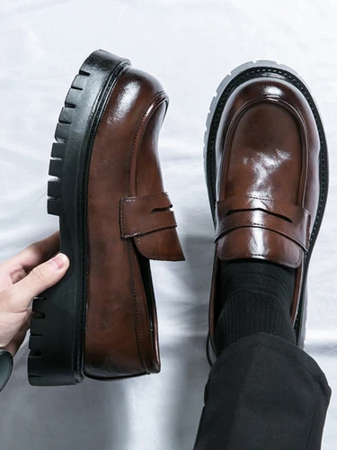 Mens Punk Round Toe Platform Heels Creepers Loafers Gothic Casual Business Shoes - Picture 7 of 15