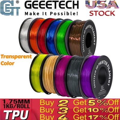 GEEETECH 3D Printer TPU Filament Transparent Color Scheme  1kg 1.75mm  Flexible