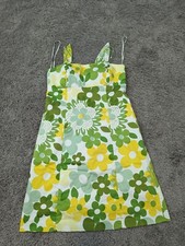 Nine West Sheath Tank Dress Women's 12 Green Floral Strappy Zip Tie Back Lined