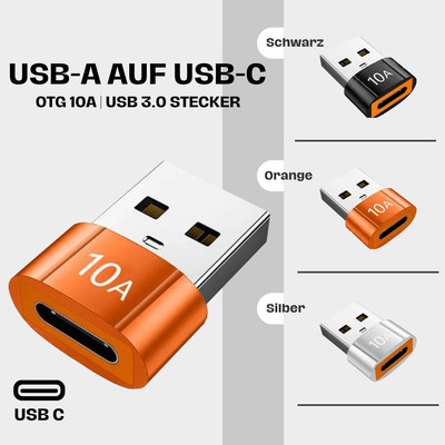 USB A auf USB C Adapter USB 3.0 OTG 10A Schnellladen & schnelle Datenübertragung