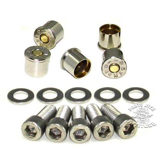 44 MAG NICKEL BULLET BOLT CAPS for HARLEY DERBY COVER (5 NICKEL SHELLS