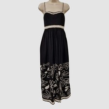 Ulla Johnson Women's Black Bloom Ribbon-Embroidered Cotton Midi-Dress Size 10