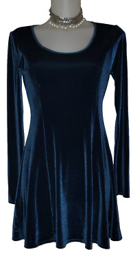 90s Y2K bcbgeneration Sz S Womens Blue Velvet Stretchy Whimsigoth Mini Dress