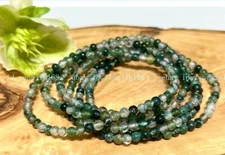 Wholesale Lot 6 Pcs Natural Moss Agate 4mm 7.5” Crystal Stretch Bracelet