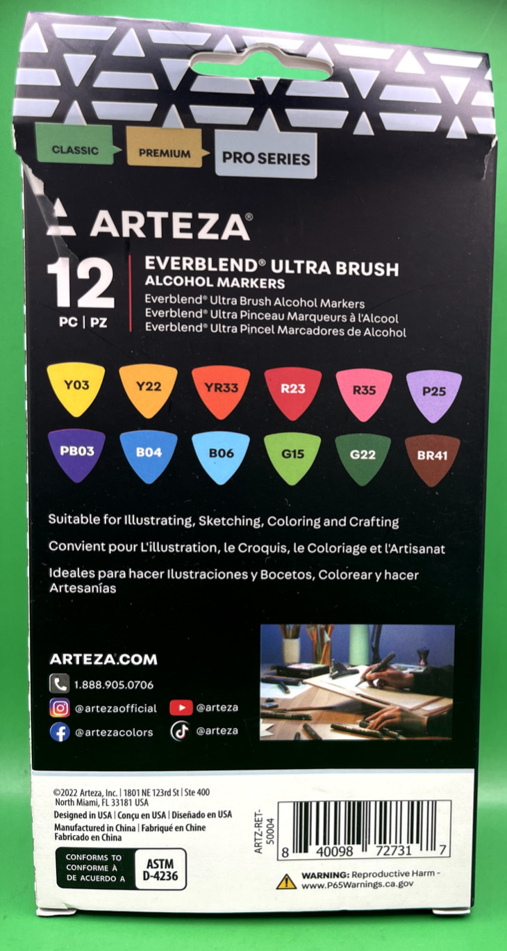 Arteza Pro Series Everblend Ultra Brush 12pc Marker Set 50004 NEW!
