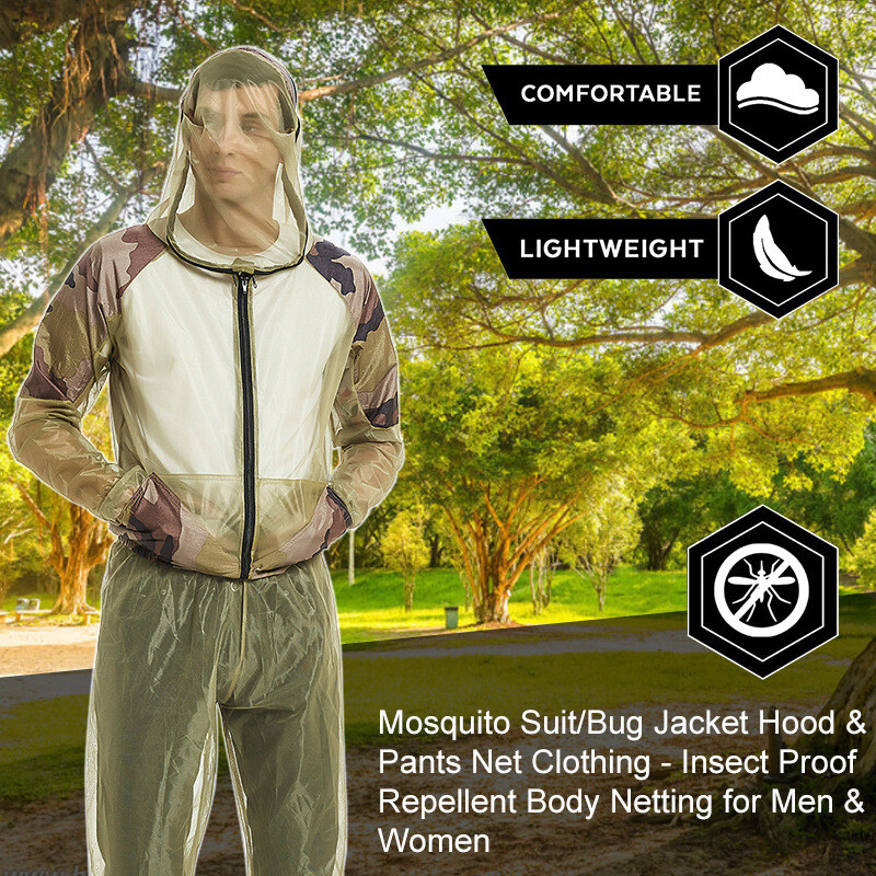Mosquito Suit/Bug Jacket Hood Pants Net Clothing Insect Proof