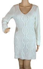 Charlotte Russe Sweater Dress Size XS Cable Knit White Deep V Neck Long Sleeve