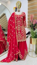 Exclusive Designer Fancy Heavy Chinnon Silk Palazzo Suit With Dupatta For Women