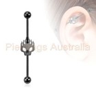 Flame Skull Titanium IP Industrial Barbell Ear Ring Bar Body Piercing Jewellery