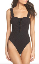Free People Womens Black Make Me Up Thong Bodysuit Size S L44839