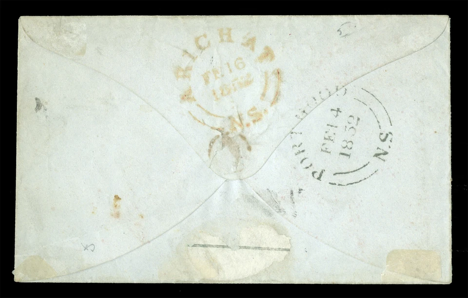 NOVA SCOTIA 1852 3p deep blue Scott # 3  used VF on small cover  to Arichat - Image 2 of 2