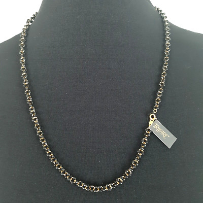 Vintage Trifari Woven Necklace Black Sead Beads Gold Tone New Old Stock with Tag