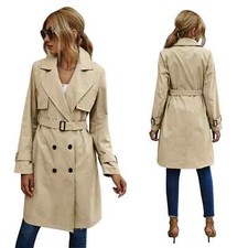 Abrigo Largo Chaqueta Para Mujer De Color Sólido Gabardina Con Cinturón Botones