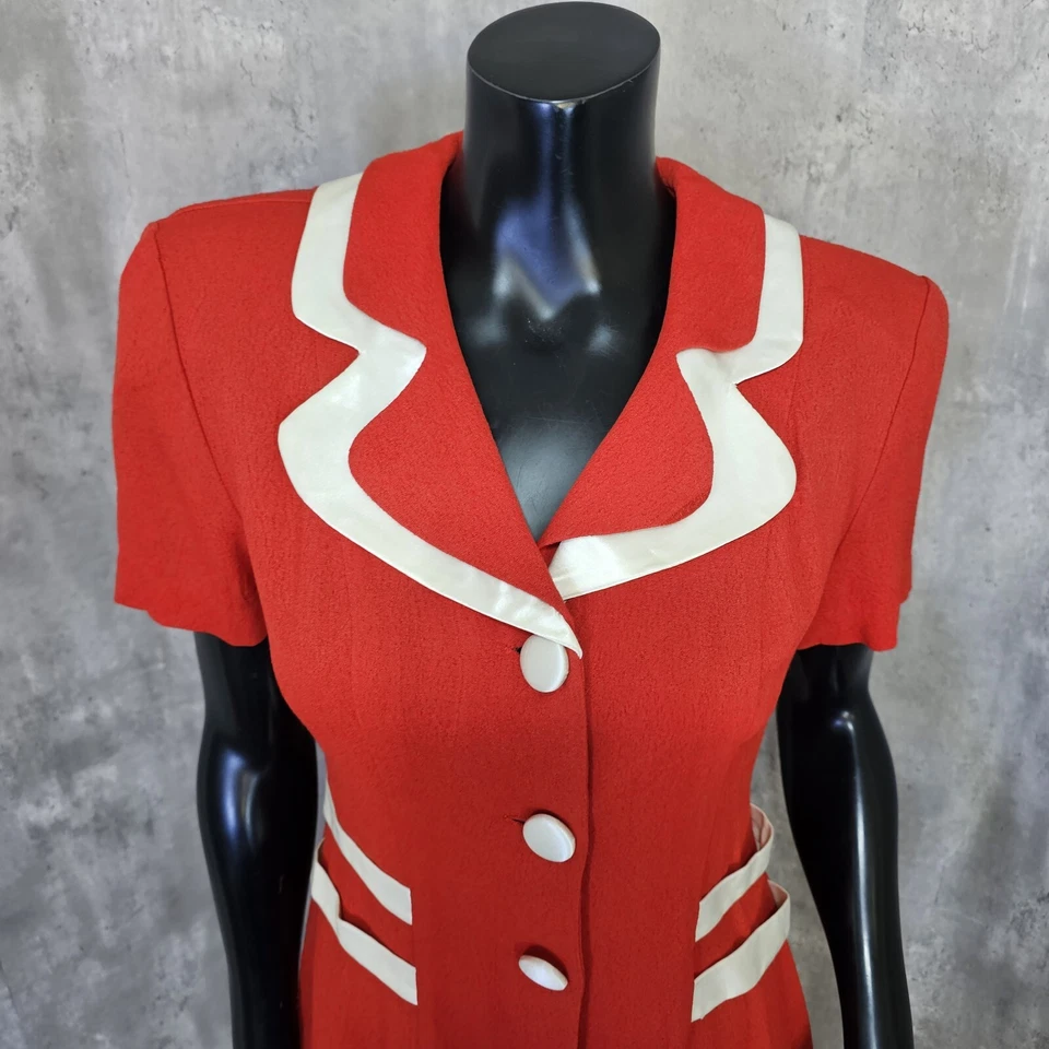 Vintage 80s 90s YES Womens M Red Crepe 3 Button Tailored Short Sleeve Blazer - Image 2 of 4