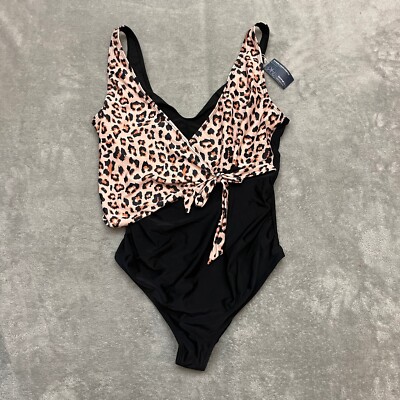 Summer Mae Black and Leopard One Piece Swimsuit Size XL