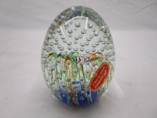 Murano Glass Italy Egg Paperweight Bubbles & Multi color Stripes