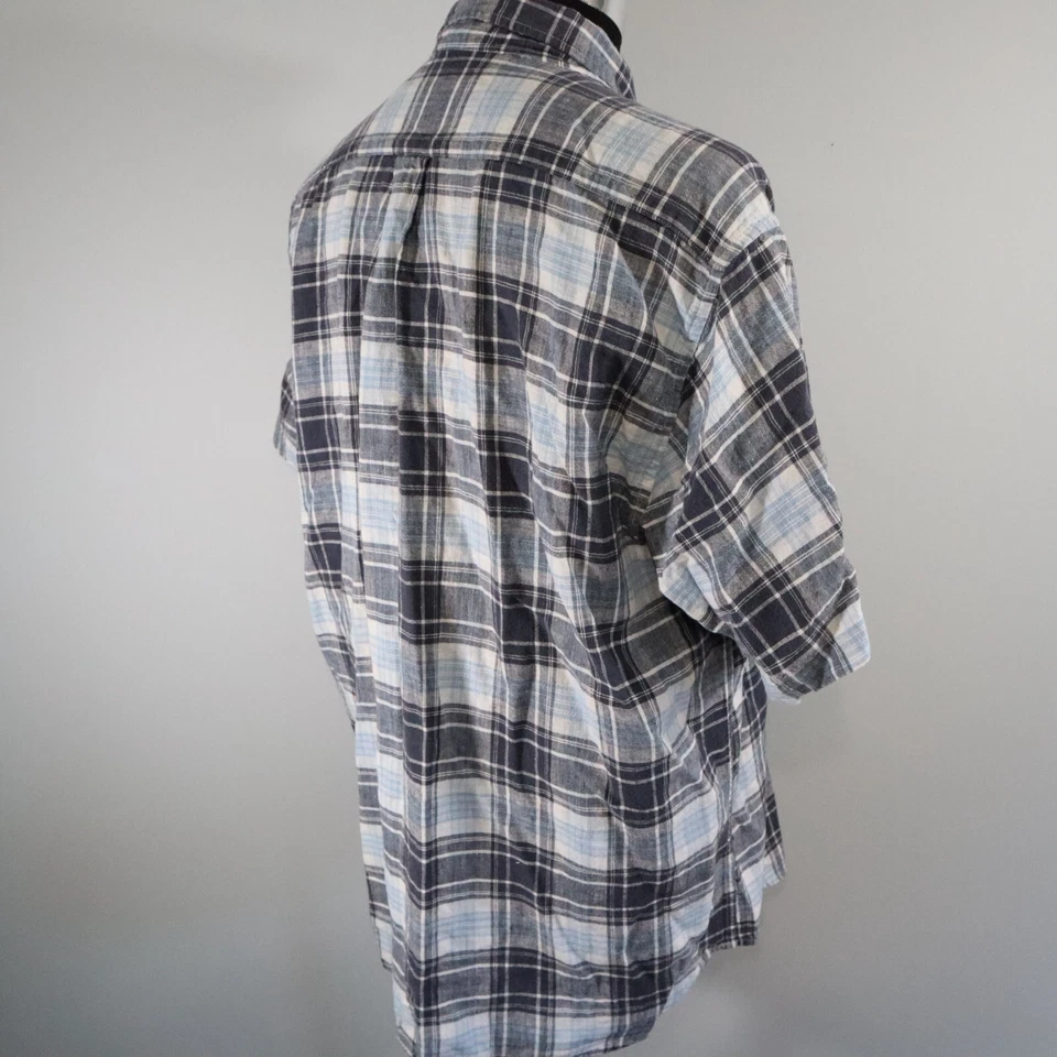 Camisa Massini Para Hombres XL Mezcla de Lino Informal Bolsillo Botón A Cuadros Manga Corta Foto 4 de 4