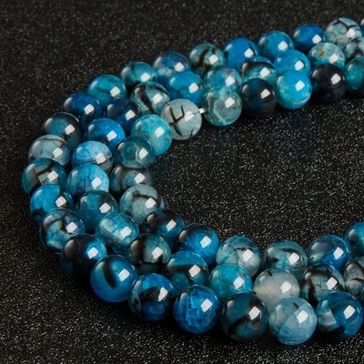 8mm Blue Dragon Vein Agate Beads Natural Gemstone Beads Round Loose Beads 15''