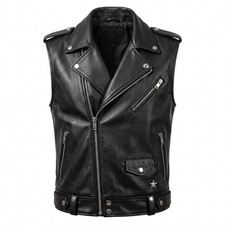 Handmade Studded Black Leather Biker Vest Punk Rock Motorcycle Waistcoat