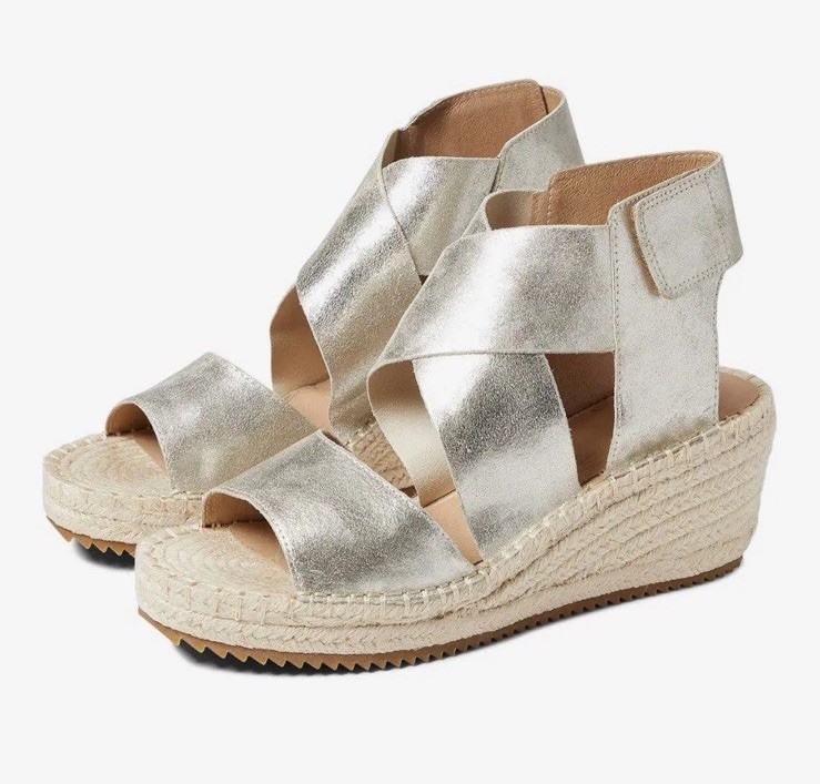 Eileen Fisher Leather Metallic Willow Espadrille Wedge Sandals Size 8