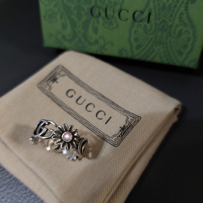 Gucci Womens GG Marmont Mother-of-Pearl Ring 925 Sterling Silver 