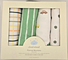 Cloud Island 100 Cotton Flannel Receiving Blankets 4-Pack 30x30 Car/Truck Plaid