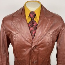 Chaqueta de cuero Bermans vintage años 70 gabardina para hombre discoteca proxeneta mod club de lucha 42