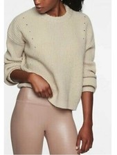 Athleta Wool Cashmere Lucca Pullover Knit Crewneck Sweater Beige Medium