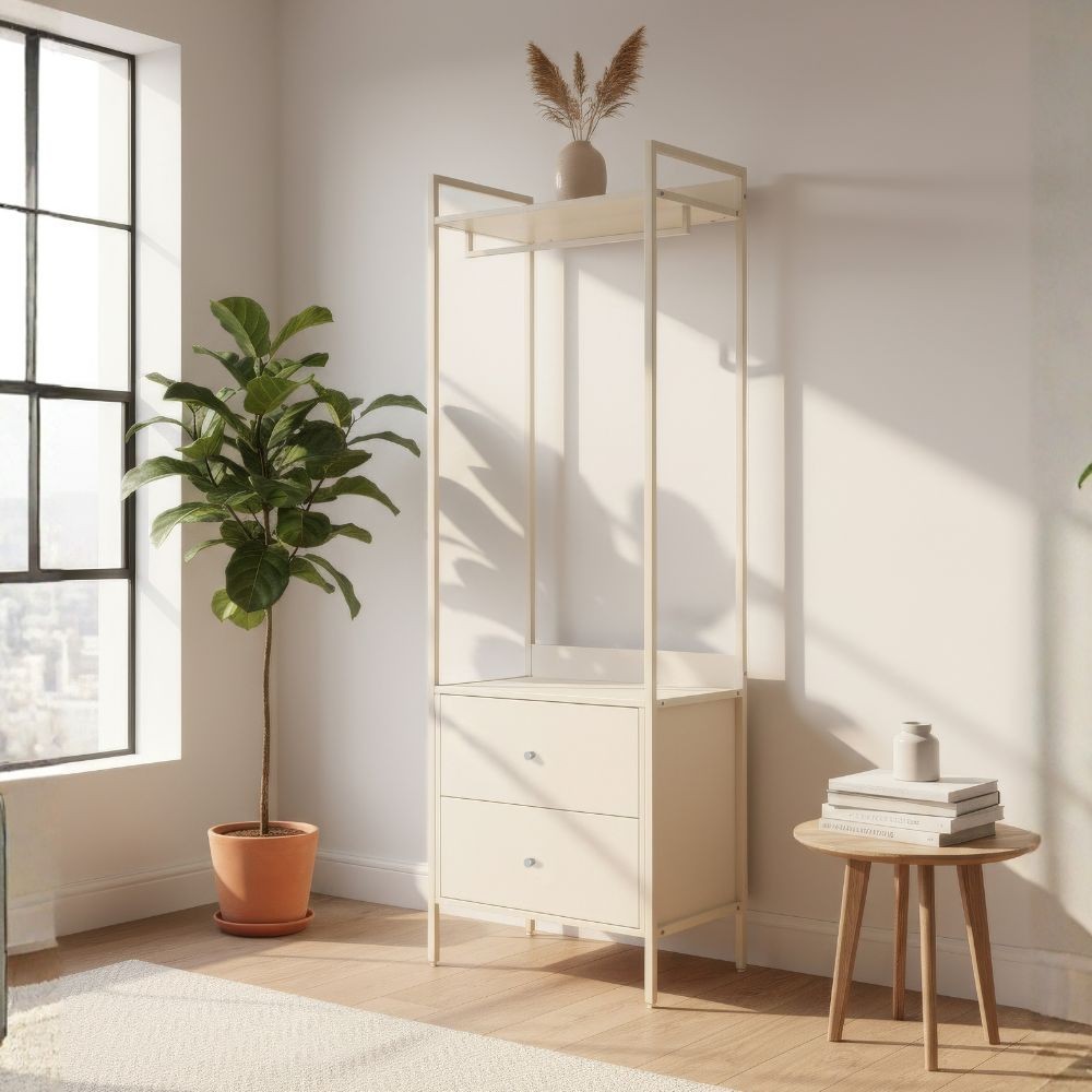 Veriaffari.it Beige Mobile Ingresso Dhaka41a Con Appendiabiti, Ripiano Superiore E 2 Cassetti - Immagine 2