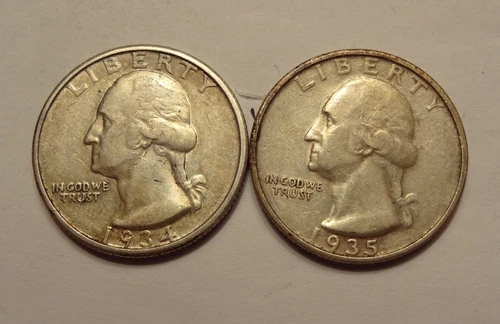 1934 D AND A 1935 S WASHINGTON QUARTERS,  XF, 2 NICE SILVER QUARTERS