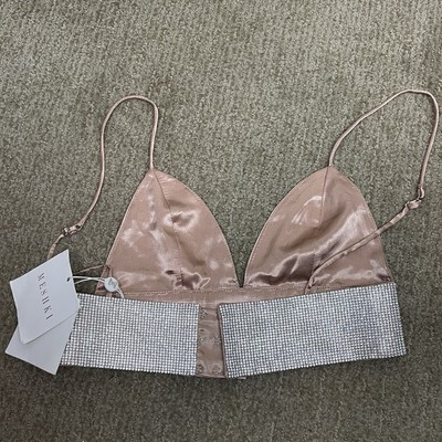 NWT Meshki Ilona Pink Gold Diamante Bralette XS Y2K Festival Fairycore Ethereal