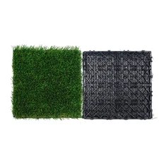 Artificial Turf Interlocking Mat Set 18 Pcs 12in x 12in Drainage Feature