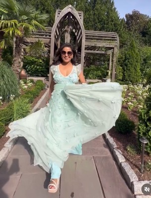 Mac Duggal 70275 Aqua Sequined 3D Floral Flutter Sleeve Maxi Dress Gown Sz4  $598 | eBay