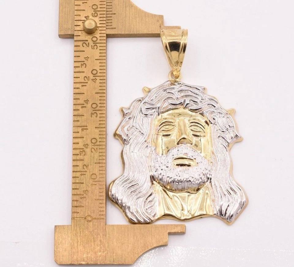 Enorme colgante de cabeza de Jesús con corte de diamante de 2 1/4" para hombre de oro amarillo blanco real de 10 quilates Foto 4 de 4