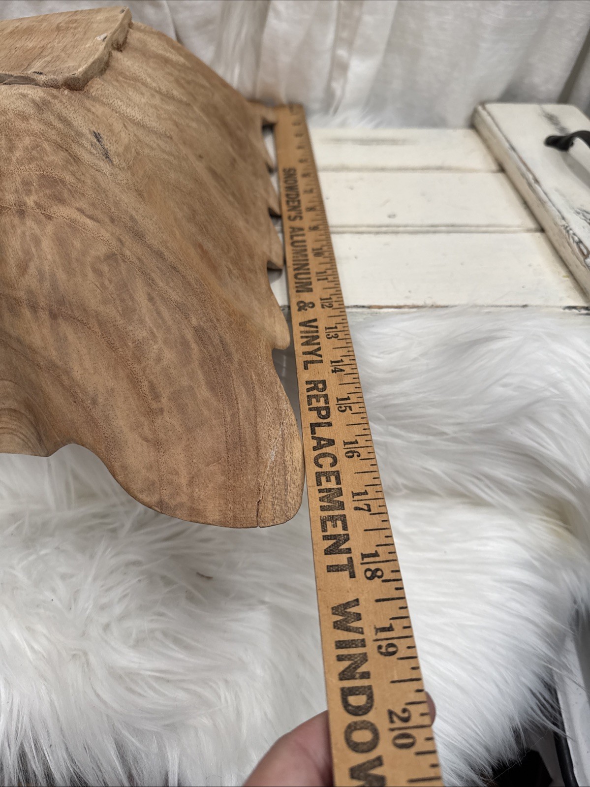 VTG 40/50s HAND CARVED WOODEN Scalloped, Clamshell Dish Bowl Defect