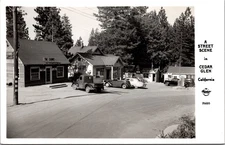 Real Photo Postcard Street Scene Cedar Glen California Vintage Cars