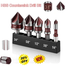 5pcs HSS Countersink Drill Bit 82° 5-Flute M35 Cobalt Chamfer 1/4 Hex Shank