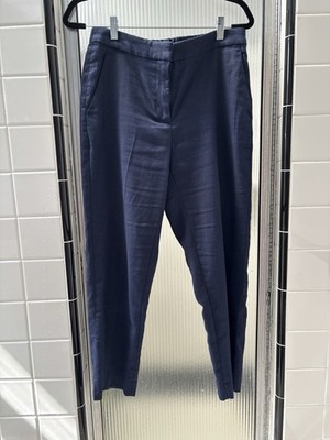 J.CREW Women's Ankle Pants Navy Linen Blend Solid Flat Front Regular Size 6