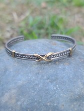 VTG 14k Solid Yellow Gold Solid Sterling Silver Adjustable Cuff Bracelet 5.75
