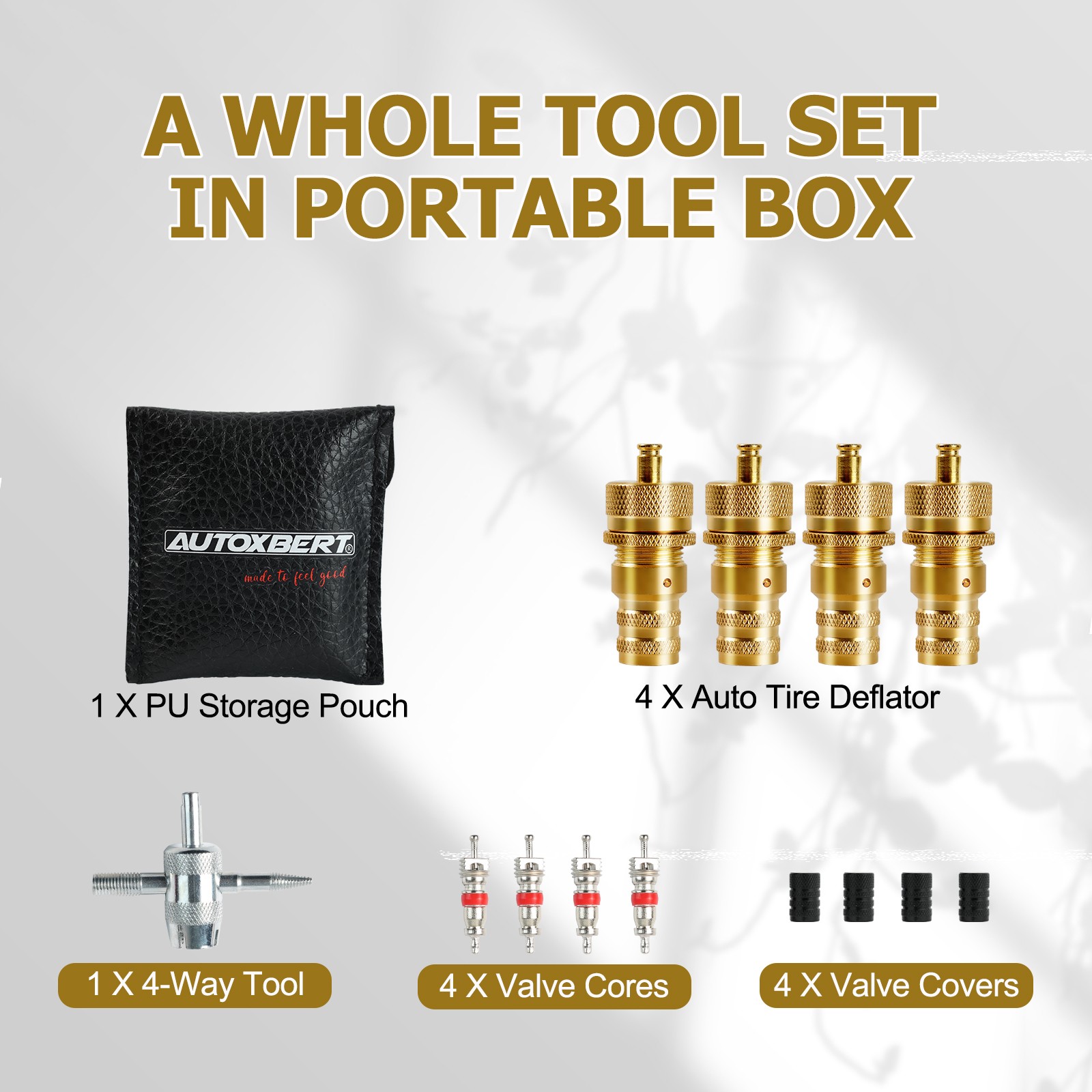 4PCS 6-30 PSI Adjustable Tire Deflator Kit Air Pressure Down Tool 4WD off road