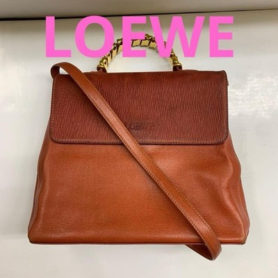 LOEWE Velazquez Orange Leather 2way Shoulder Bag Handbag Gold Hardware 25.5cm