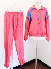 Vtg 90s Muted Coral Color Block Windbreaker Jacket  Pants Tracksuit Set Size M