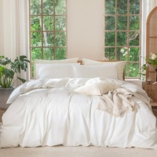 Duvet Cover Set 100 Washed Cotton Linen Like King 104 x90 Off White MooMee